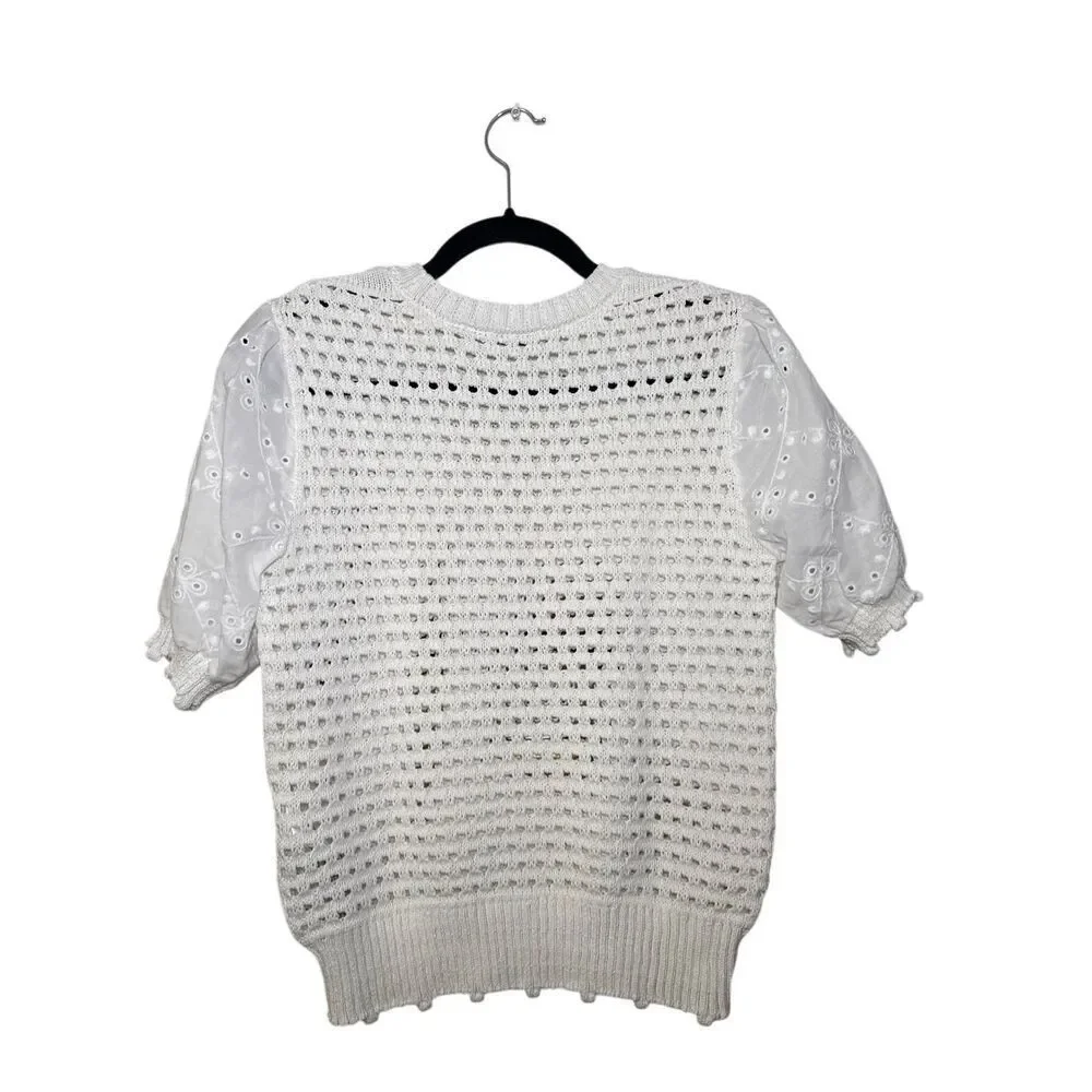 Zara white knit puff sleeve top Small